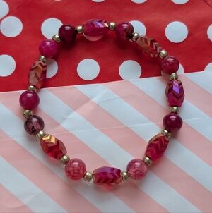 Handmade red and gold Valentine's Day stretch bracelet